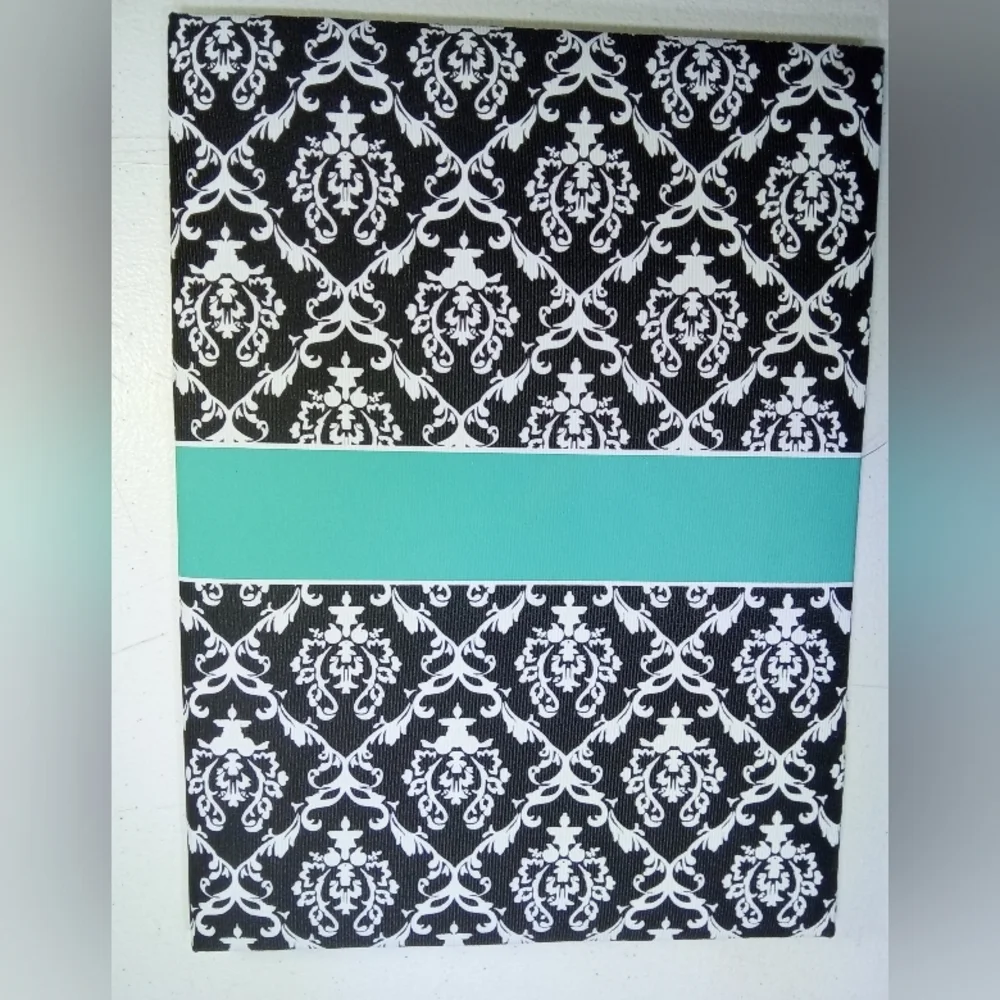 Monogrammed D Black White Aqua Damask Notebook File Legal Tablet Journal Folder